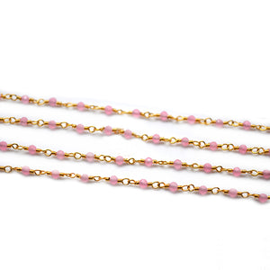 5ft Rose Chalcedony 2-2.5mm Gold Wire Wrapped Beads Rosary | Gemstone Rosary Chain | Wholesale Chain Faceted Crystal
