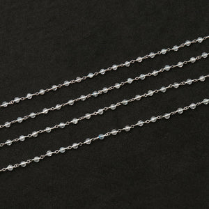 White Topaz Faceted Bead Rosary Chain 3-3.5mm Sterling Silver Bead Rosary 5FT