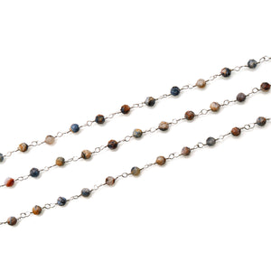 Pietersite Faceted Bead Rosary Chain 3-3.5mm Silver Plated Bead Rosary 5FT