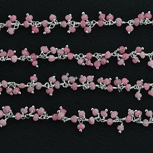 Load image into Gallery viewer, Rose chalcedony Cluster Rosary Chain 2.5-3mm Faceted Silver Plated Dangle Rosary 5FT
