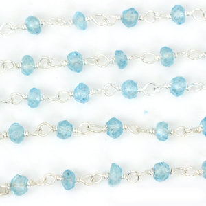 Blue Topaz Faceted Bead Rosary Chain 3-3.5mm Sterling Silver Bead Rosary 5FT