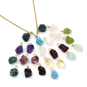 5pc Lot Rough Gemstone Pendant Necklace 12x8mm Gold Plated 18 Inch Chain Pendant