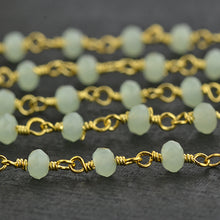 Load image into Gallery viewer, Light Prehnite Faceted Bead Rosary Chain 3-3.5mm Gold Plated Bead Rosary 5FT
