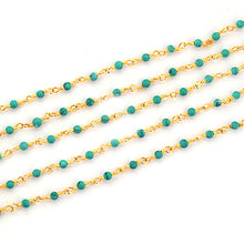 Load image into Gallery viewer, 5ft Turquoise Green 2-2.5mm Gold Wire Wrapped Beads Rosary | Gemstone Rosary Chain | Wholesale Chain Faceted Crystal
