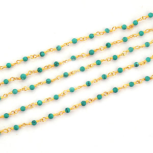 5ft Turquoise Green 2-2.5mm Gold Wire Wrapped Beads Rosary | Gemstone Rosary Chain | Wholesale Chain Faceted Crystal
