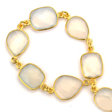 Load image into Gallery viewer, White Chalcedony 10-15mm Bezel Mix Faceted Gold Bezel Continuous Connector Chain
