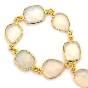 White Chalcedony 10-15mm Bezel Mix Faceted Gold Bezel Continuous Connector Chain
