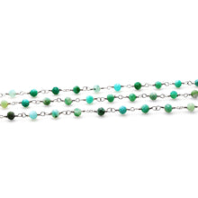 Load image into Gallery viewer, Amazonite Faceted Bead Rosary Chain 3-3.5mm Silver Plated Bead Rosary 5FT

