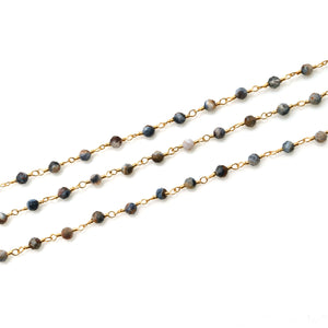 Pietersite Faceted Bead Rosary Chain 3-3.5mm Gold Plated Bead Rosary 5FT