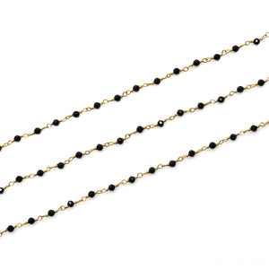 5ft Black Spinel Smooth 2-2.5mm Gold Wire Wrapped Beads Rosary | Gemstone Rosary Chain | Wholesale Chain Faceted Crystal