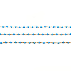 5ft Turquoise 2-2.5mm Gold Wire Wrapped Beads Rosary | Gemstone Rosary Chain | Wholesale Chain Faceted Crystal