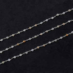 Golden Rutilated Faceted Bead Rosary Chain 3-3.5mm Silver Plated Bead Rosary 5FT
