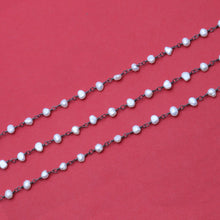 Load image into Gallery viewer, Pearl Faceted Bead Rosary Chain 3-3.5mm Oxidized Bead Rosary 5FT
