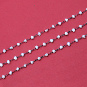 Pearl Faceted Bead Rosary Chain 3-3.5mm Oxidized Bead Rosary 5FT