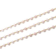 Load image into Gallery viewer, Light Pink Jade Faceted Large Beads 5-6mm Gold Plated Rosary Chain

