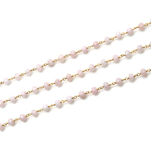 Light Pink Jade Faceted Large Beads 5-6mm Gold Plated Rosary Chain