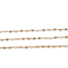 Load image into Gallery viewer, Multi Moonstone Mix Faceted Bead Rosary Chain 3-3.5mm Gold Plated Bead Rosary 5FT
