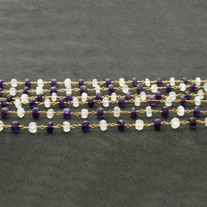 Amethyst With Rainbow Moonstone Faceted Large Beads 5-6mm Gold Plated Rosary Chain