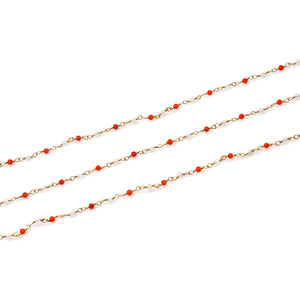 5ft Carnelian With Rainbow 2-2.5mm Gold Wire Wrapped Beads Rosary | Gemstone Rosary Chain | Wholesale Chain Faceted Crystal