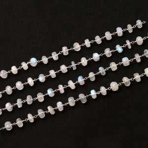 Rainbow Moonstone Faceted Large Beads 7-8mm Silver Plated Rosary Chain