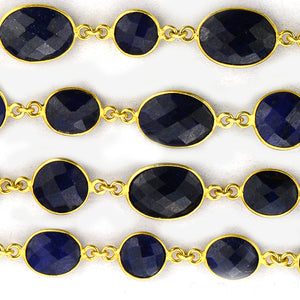 Sapphire 10mm Mix Faceted Shape Gold Plated Bezel Continuous Connector Chain