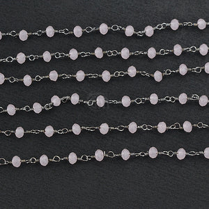 Rose Quartz Faceted Bead Rosary Chain 3-3.5mm Oxidized Bead Rosary 5FT