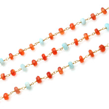 Load image into Gallery viewer, Amazonite With Carnelian Faceted Large Beads 5-6mm Gold Plated Rosary Chain
