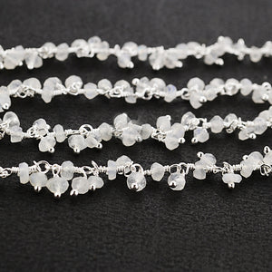 Rainbow moonstone Cluster Rosary Chain 2.5-3mm Faceted Silver Plated Dangle Rosary 5FT