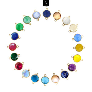 10pc Set Round Double Birthstone Double Bail Gold Plated Bezel Link Gemstone Connectors 10mm
