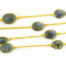 Load image into Gallery viewer, Labradorite 15mm Mix Shape Gold Plated Wholesale Connector Rosary Chain
