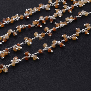 Hessonite Cluster Rosary Chain 2.5-3mm Faceted Silver Plated Dangle Rosary 5FT