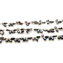 Load image into Gallery viewer, Black Pearl Cluster Rosary Chain 3x2mm Oval Faceted Gold Plated Dangle Rosary 5FT
