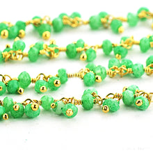Load image into Gallery viewer, Green Chalcedony Cluster Rosary Chain 2.5-3mm Faceted Gold Plated Dangle Rosary 5FT
