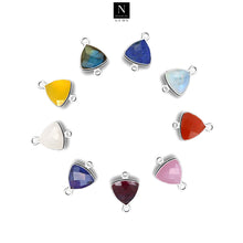 Load image into Gallery viewer, 10pc Set Trillion Birthstone Double Bail Silver Plated Bezel Link Gemstone Connectors 14mm
