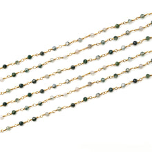 Load image into Gallery viewer, Moss Agate Faceted Bead Rosary Chain 3-3.5mm Gold Plated Bead Rosary 5FT
