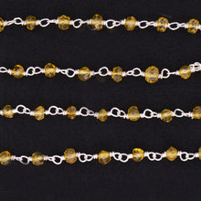 Load image into Gallery viewer, Citrine Faceted Bead Rosary Chain 3-3.5mm Silver Plated Bead Rosary 5FT

