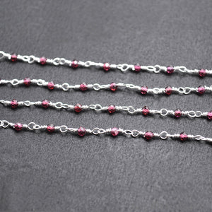 5ft Rhodolite 2-2.5mm Silver Wire Wrapped Beads Rosary | Gemstone Rosary Chain | Wholesale Chain Faceted Crystal