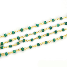 Load image into Gallery viewer, Emerald Jade Faceted Bead Rosary Chain 3-3.5mm Gold Plated Bead Rosary 5FT

