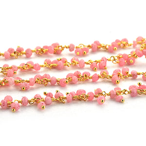 Rose chalcedony Cluster Rosary Chain 2.5-3mm Faceted Gold Plated Dangle Rosary 5FT