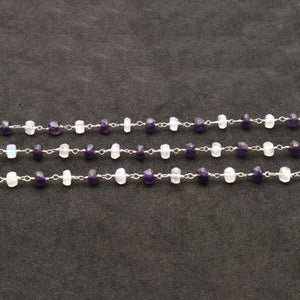 Amethyst With Rainbow Faceted Large Beads 5-6mm Silver Plated Rosary Chain