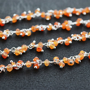 Carnelian Cluster Rosary Chain 2.5-3mm Faceted Silver Plated Dangle Rosary 5FT