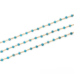 Blue Monalisa Faceted Bead Rosary Chain 3-3.5mm Gold Plated Bead Rosary 5FT