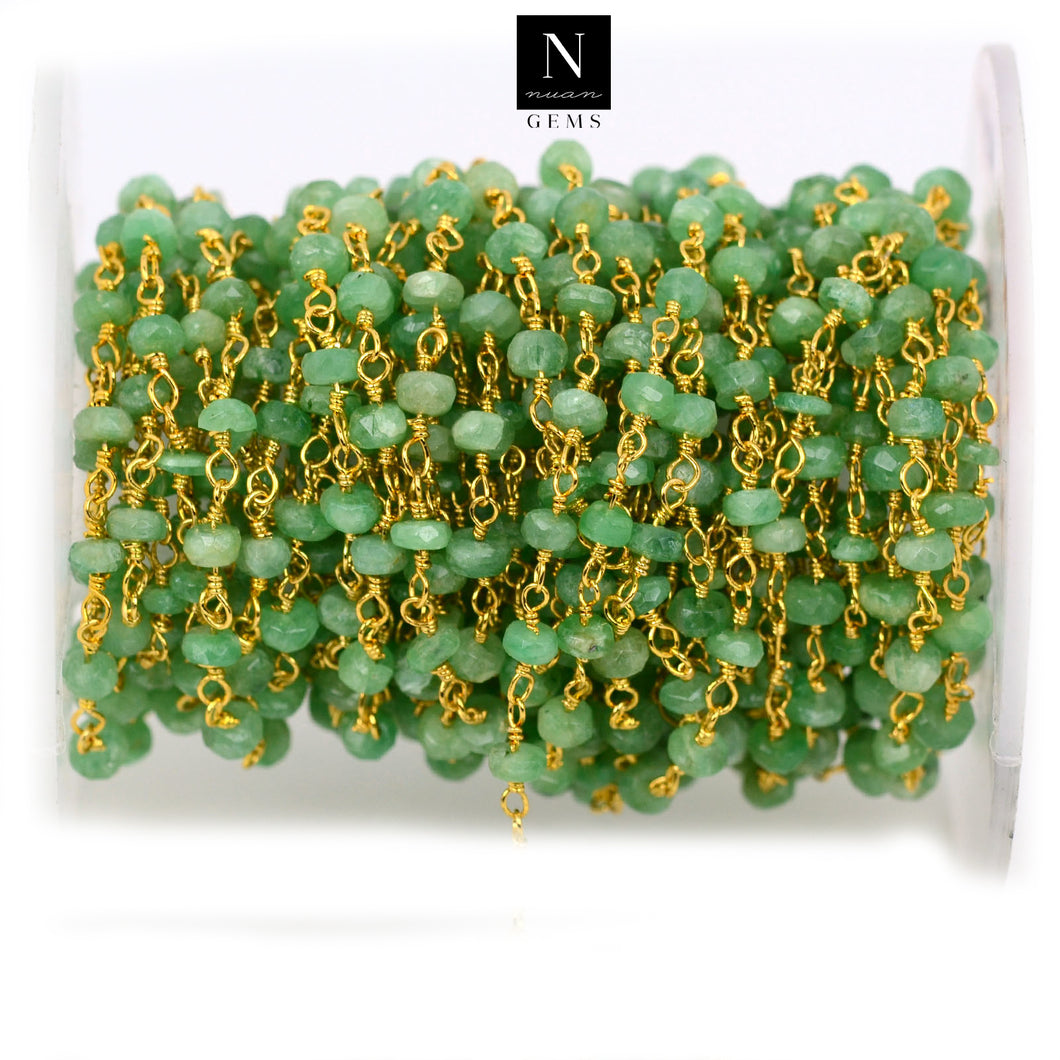 Chrysoprase Faceted Bead Rosary Chain 3-3.5mm Gold Plated Bead Rosary 5FT