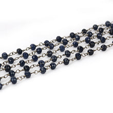 Load image into Gallery viewer, Black Sapphire Faceted Bead Rosary Chain 3-3.5mm Oxidized Bead Rosary 5FT
