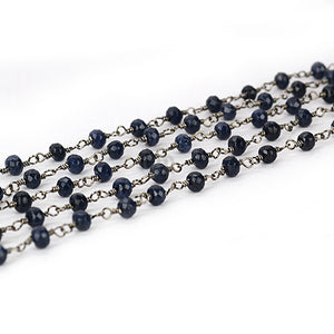 Black Sapphire Faceted Bead Rosary Chain 3-3.5mm Oxidized Bead Rosary 5FT