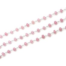 Load image into Gallery viewer, Baby Pink Jade Faceted Large Beads 5-6mm Silver Plated Rosary Chain

