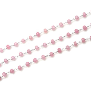 Baby Pink Jade Faceted Large Beads 5-6mm Silver Plated Rosary Chain