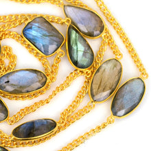 Load image into Gallery viewer, Labradorite 10-15mm Mix Shape Gold Plated Wholesale Connector Rosary Chain
