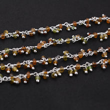 Load image into Gallery viewer, Petrol Tourmaline Cluster Rosary Chain 2.5-3mm Faceted Silver Plated Dangle Rosary 5FT
