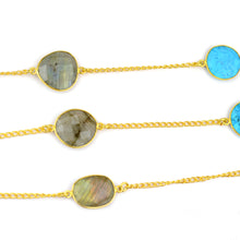 Load image into Gallery viewer, Turquoise With Labradorite 15mm Mix Shape Gold Plated Wholesale Connector Rosary Chain
